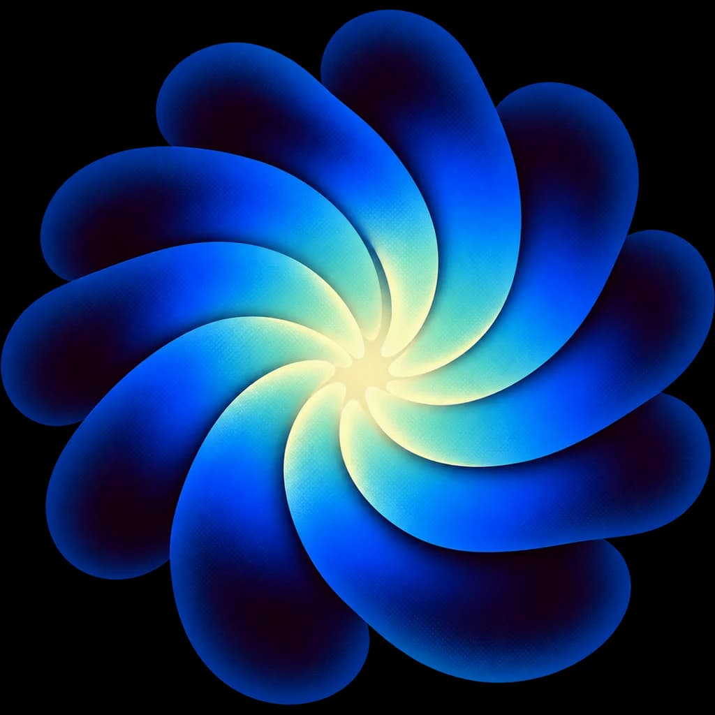UNDO logo: a round whorl of soft blue stems with a glowing cream centre